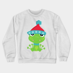 Winter Frog, Cute Frog, Green Frog, Scarf, Hat Crewneck Sweatshirt